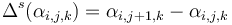 \ \Delta^s(\alpha_{i,j,k}) = \alpha_{i,j+1,k} - \alpha_{i,j,k} 