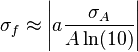 \sigma_f \approx \left| a \frac{\sigma_A}{A \ln(10)} \right|