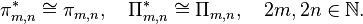 \pi_{m, n}^{*} \cong \pi_{m, n}, \quad \Pi_{m, n}^{*} \cong \Pi_{m, n}, \quad 2m, 2n \in \mathbb{N}. 