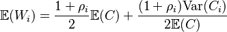 \mathbb{E}(W_i) = \frac{1+\rho_i}{2} \mathbb{E}(C) + \frac{(1+\rho_i) \text{Var}(C_i)}{2 \mathbb{E}(C)}