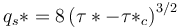 q_s* = 8\left(\tau*-\tau*_c \right)^{3/2}