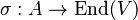 \sigma:A\rightarrow \mathrm{End}(V)