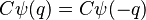 C\psi(q) = C\psi(-q)