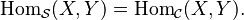 \mathrm{Hom}_\mathcal{S}(X,Y)=\mathrm{Hom}_\mathcal{C}(X,Y).