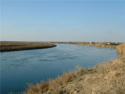 The Euphrates river seen from Al-Bukamal