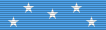 A light blue ribbon with five white five pointed stars