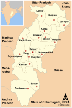 Location of Surajpur district in Chhattisgarh