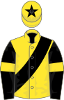 Yellow, black sash, black sleeves, yellow armlets, yellow cap, black star