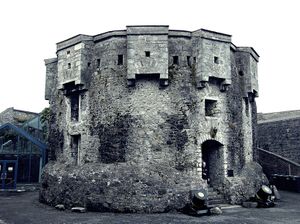 Part of castle battlements with worn stones