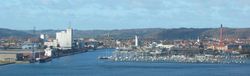 Vejle as seen from the Vejle Fjord Bridge