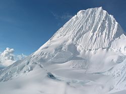 Climbers on Alpamayo mountain in Peru