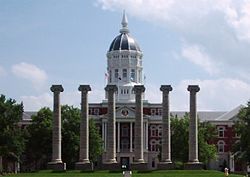 Jesse Hall and the columns on Francis Quadrangle at the University of Missouri