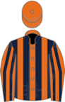 Orange and dark blue stripes, orange cap