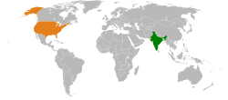 Map indicating locations of India and USA