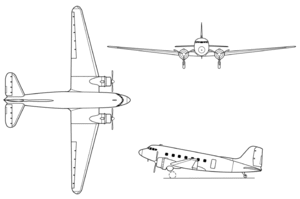 An orthographically projected diagram of the C-47 Skytrain