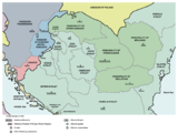 A third map, showing a larger area of the northern Balkans in 1683, before the treaty. The northwestern portion is shown as belonging to the Habsburgs, the bulk of the Balkans under the Ottomans, with the far northeastern area being Polish.