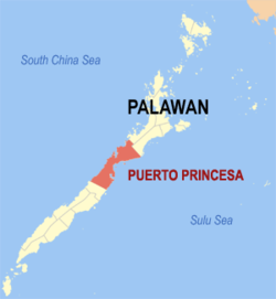 Map of Palawan showing the location of Puerto Princesa