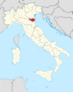 Map highlighting the location of the province of Ferrara in Italy