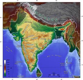 Topographic map of India showing the range