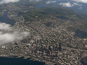 Aerial view of downtown Seattle.