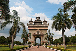 Patuxai Gate in the Thannon Lanxing area of Vientiane