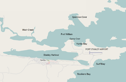 Map showing the Port Stanley area.