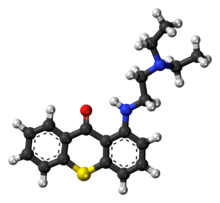 Ball-and-stick model of the lucanthone molecule