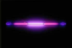 Vial containing a violet glowing gas