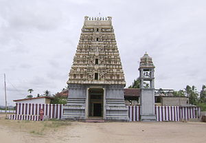 Front gate or Gopuram with the bell tower, wall enclosing the inner courtyard.