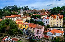 View of Sintra with the tower of the Municipality building