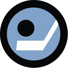 Old Hockey Night in Canada logo, a black puck and white stick on a blue background inside a black-bordered circle