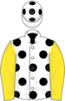 White, black spots, yellow sleeves