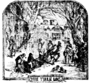 An illustration of people collecting a yule log from Chambers Book of Days (1832) p. 736