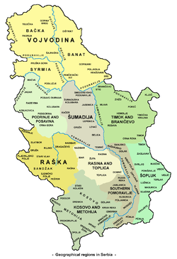 Raška (without northern Montenegro and parts in Kosovo region) and other geographical regions in Serbia