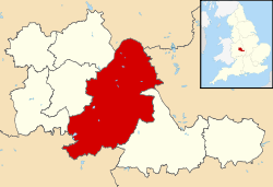 Birmingham shown within the West Midlands county