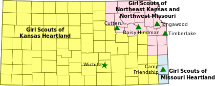 Map of Girl Scout Councils in Kansas