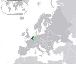 Location of the Benelux (green) in Europe (dark grey)