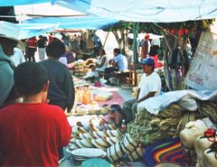 Vendors selling woven goods in the tianguis of Chilapa