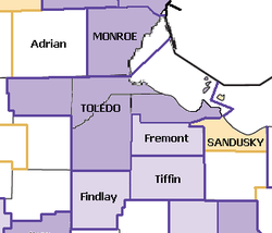 The Toledo metro area and its surrounding area.