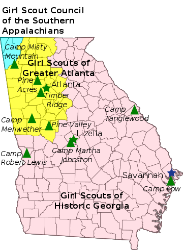 Map of Girl Scout Councils in Georgia