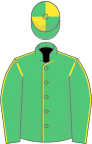 Emerald green, yellow seams, quartered cap