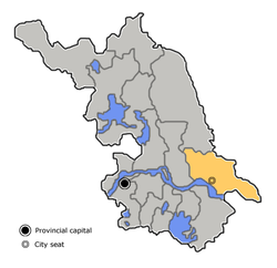 Location of Nantong City jurisdiction in Jiangsu