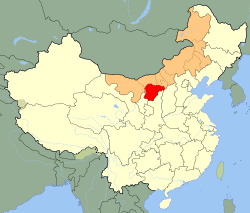 Ordos City (red) in Inner Mongolia (orange)