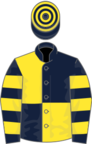 Dark blue and yellow (quartered), hooped sleeves and cap