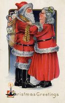 Mrs. Claus sees her husband off on his journey in this 1919 postcard