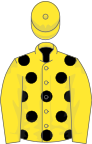 Yellow, black spots, yellow sleeves and cap