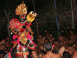 The giant Kumbhakarna from the Ramayana epic, here in a Kecak performance in Ubud, Bali.