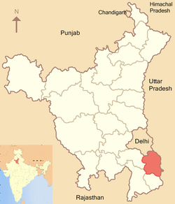 Location of Faridabad district in Haryana