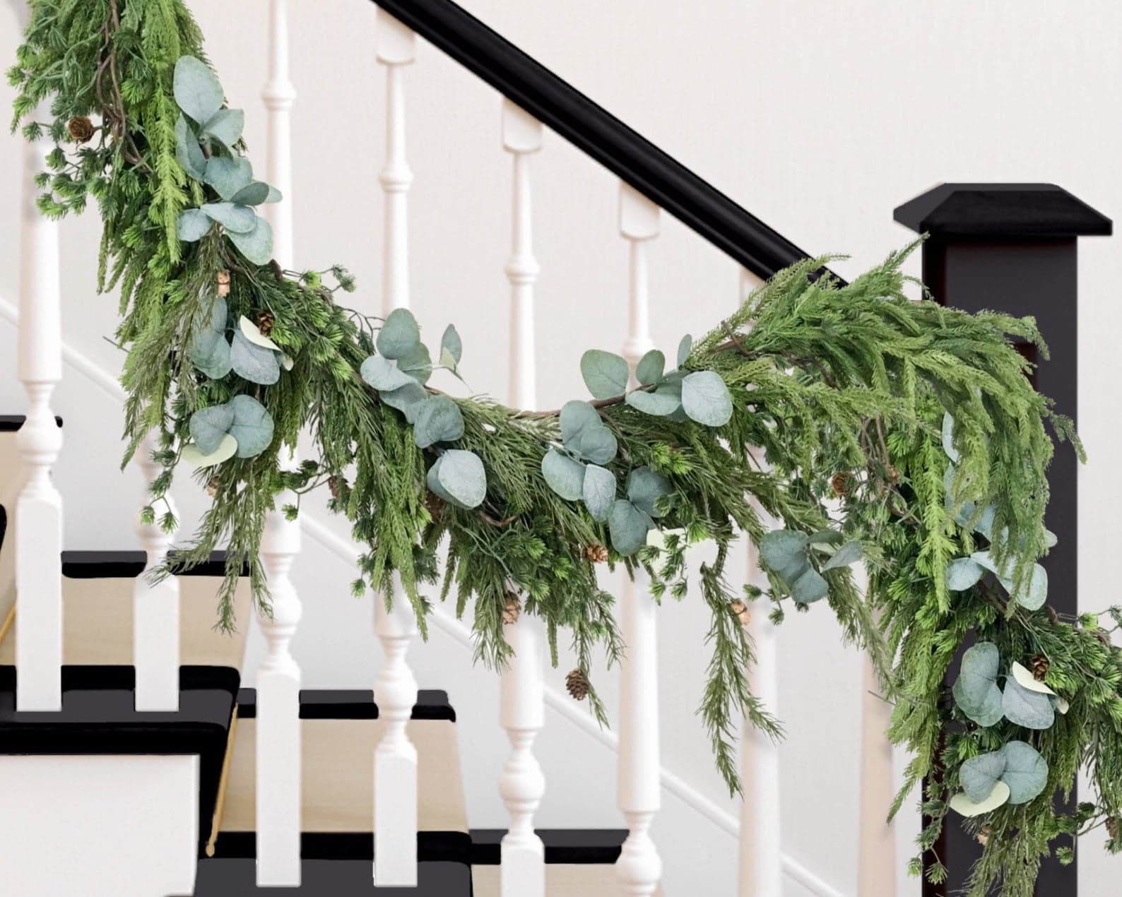 faux garland on stairs