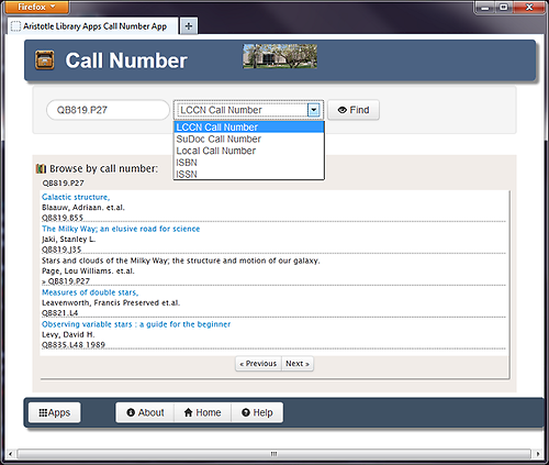 Figure 3. Screenshot of the Call Number App